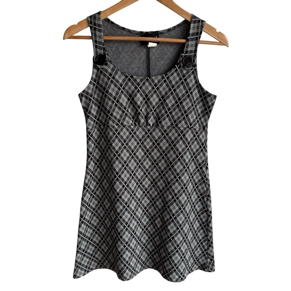 Vintage Digital Clothing Plaid Mini Dress Sz M/L Black Grey Preppy Academia EUC
